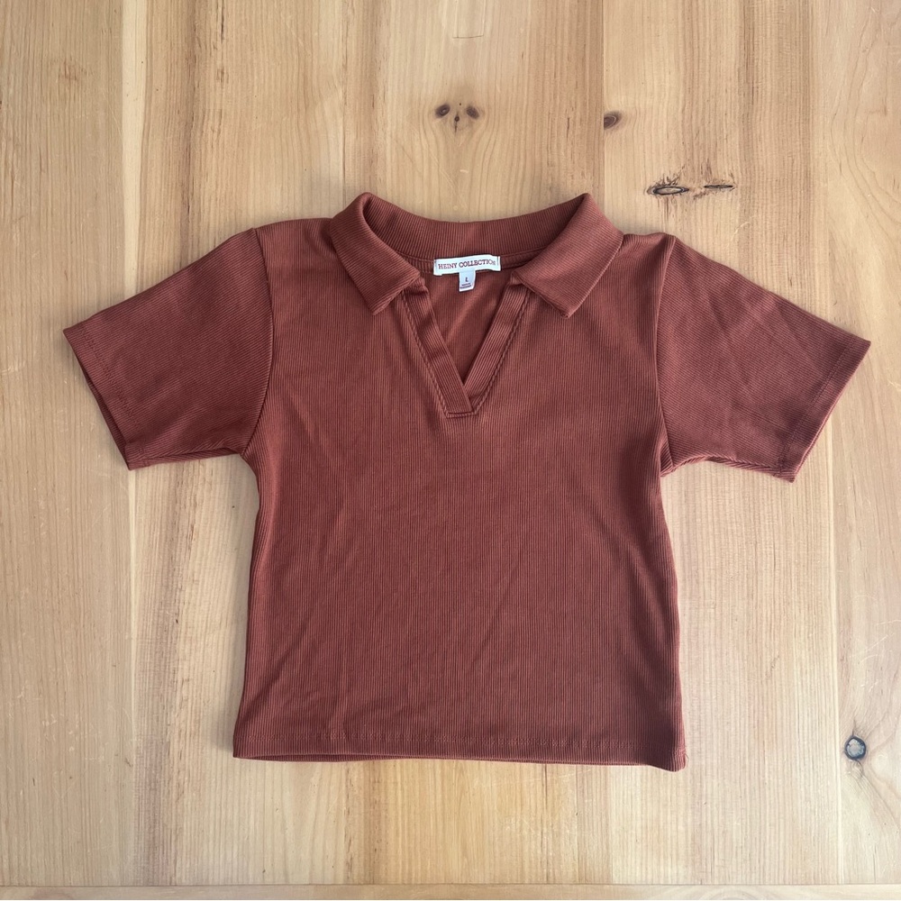 Rust ribbed collared polo top junior’s size large